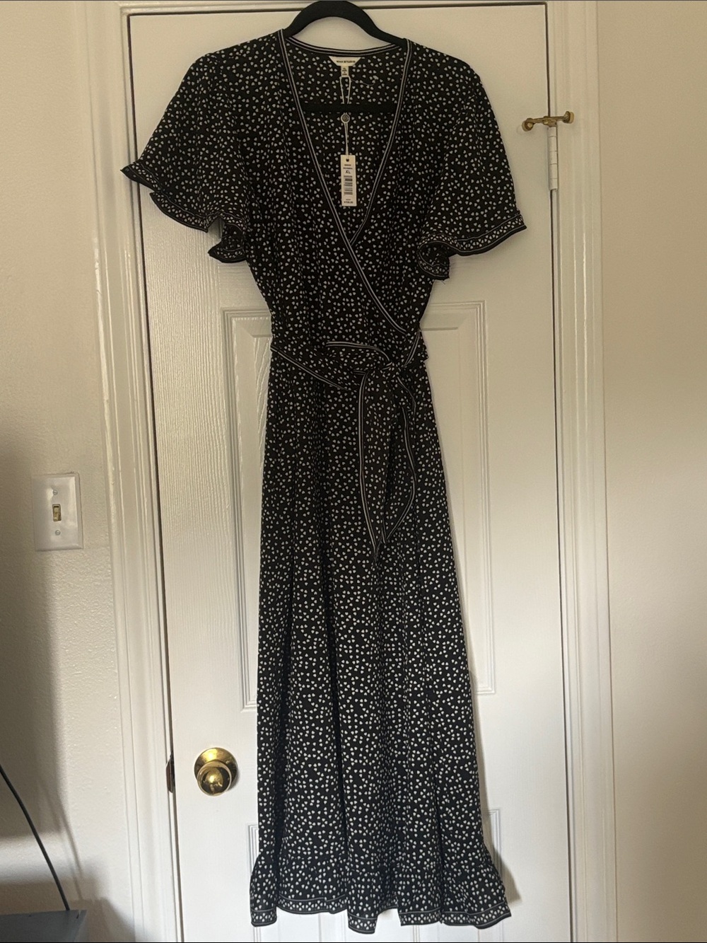 NWT Max Studio Black Polka Dot Wrap Maxi Dress